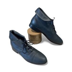 Vintage Prima Royale Blue Lace Up Cuffed Ankle Boots Women’s 9.5 Grannycore 80’s